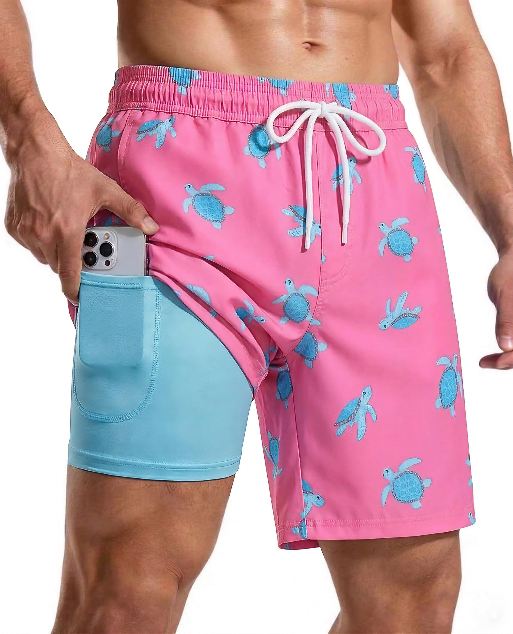 Mens Swim Trunks with Compression Liner 7 Inch Swim Shorts Quick Dry Board Shorts Bathing Suit for Beach-image-27