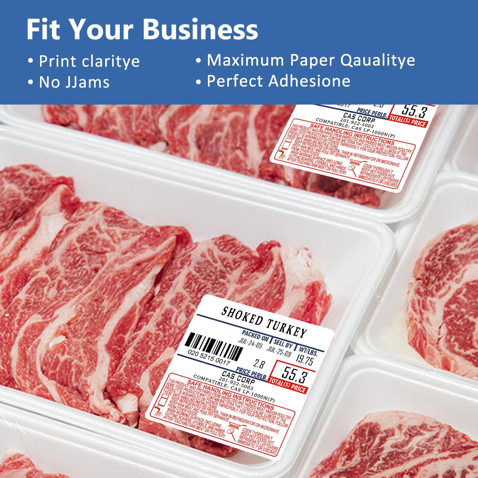 Pony Packaging LST8040 Printing Scale Label 58 x 60 mm,12 Rolls Per Case for CAS Digital Scale | UPC Safe Handling | CAS lp 1000 | 500 Labels for Scales