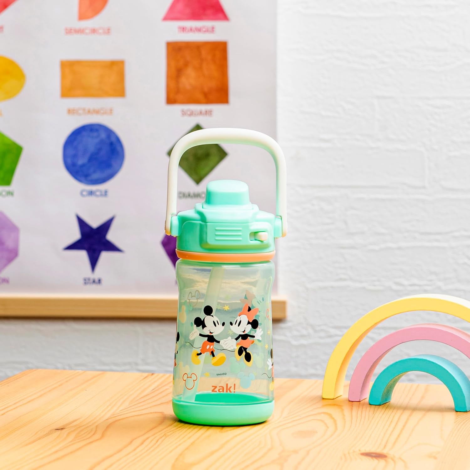 Zak Designs Disney Beacon Kid Water Bottle for Travel or At Home, 12oz Plastic is Durable and Leak-Proof with Liquid Lock Spout, Cover, Carry Handle, Protective Base (Mickey Mouse & Minnie Mouse) - Image 3