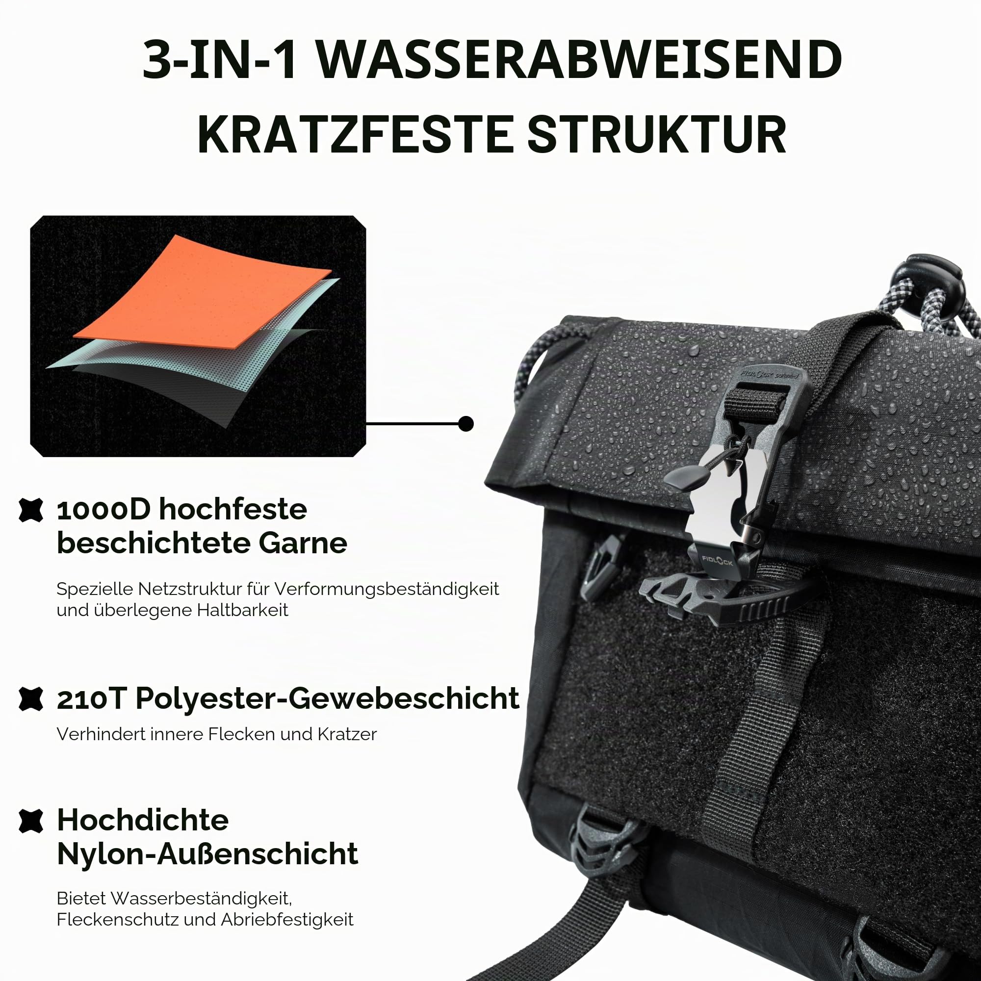 VSGO 3 L Sling Bag für Herren – Wasserfeste Techwear-Brusttasche mit erweiterbarem Kordelzug, versteckter Tasche