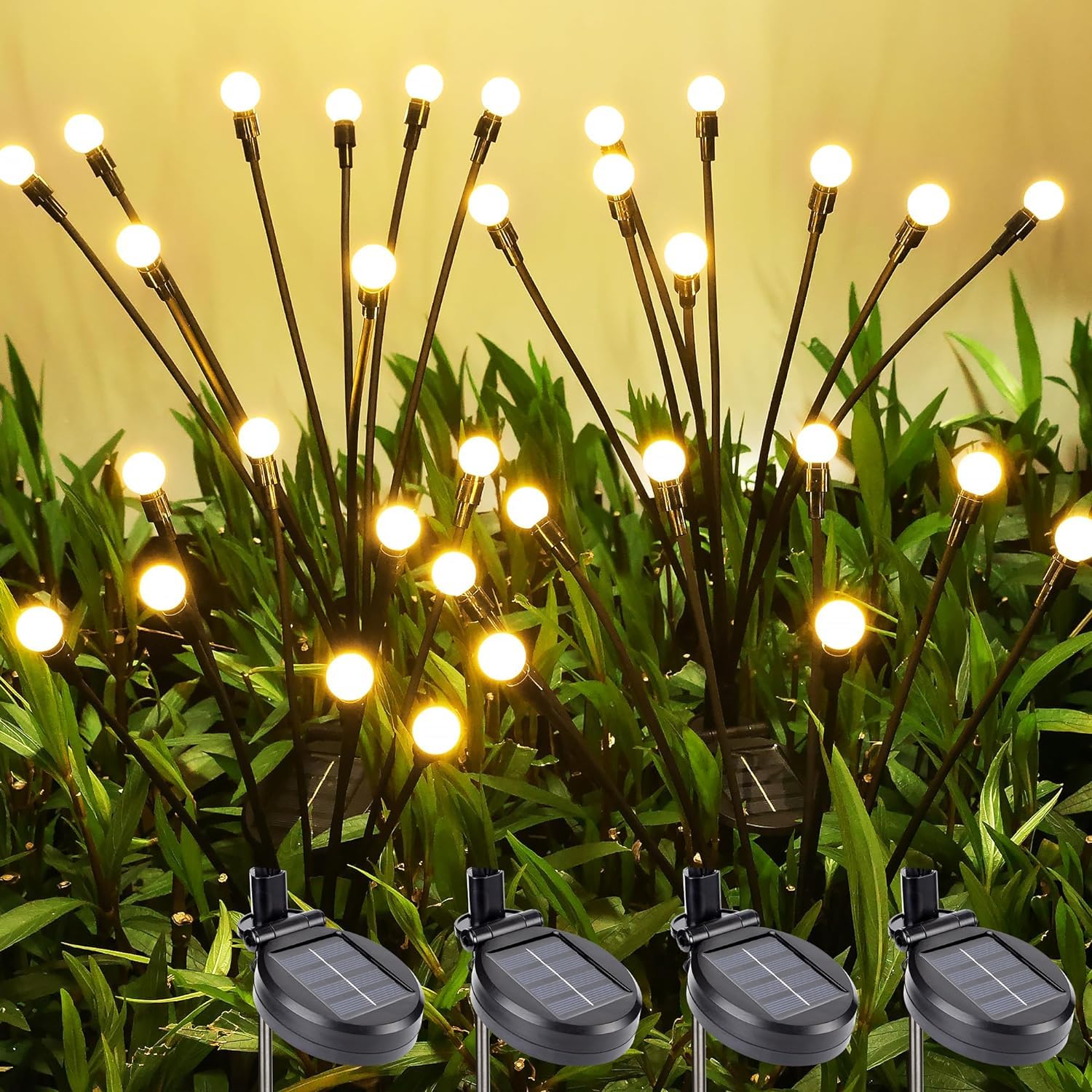 Firefly Solar Garden Lights Outdoor: 2 Pack Waterproof 8LED Vibrant Starburst Swaying Lights, Solar Powered for Planter Decoration-image-9