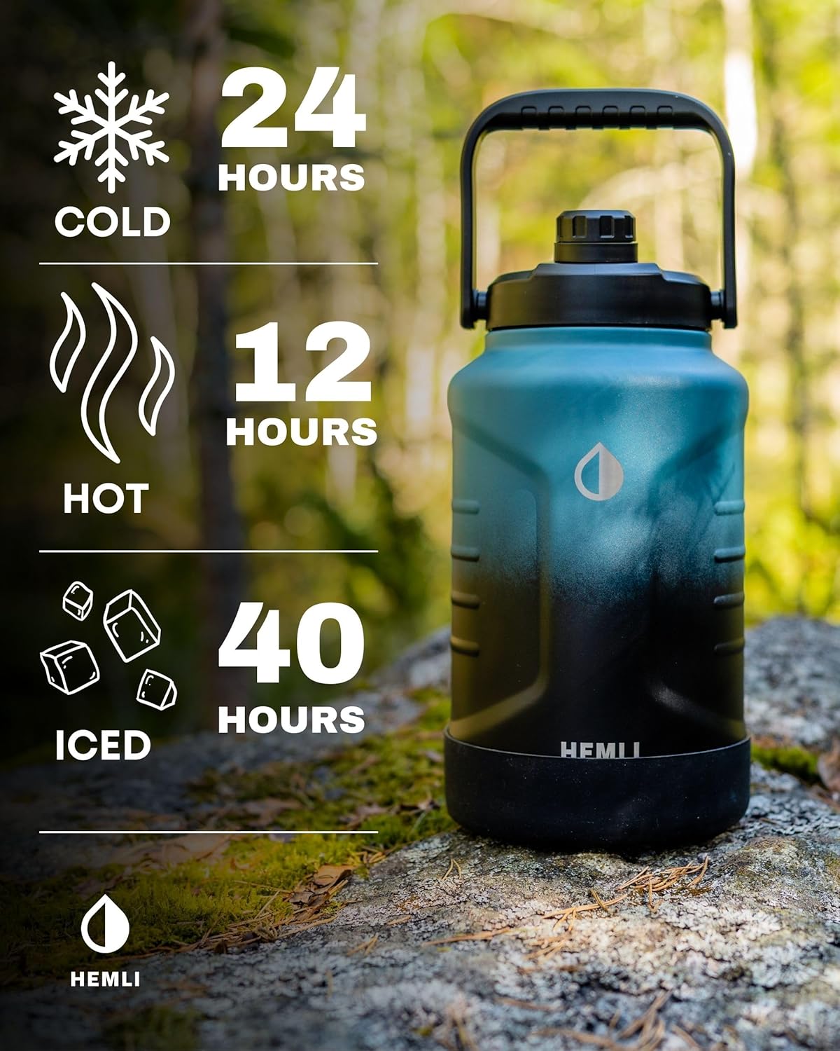 One Gallon Insulated Stainless Steel Water Bottle, 128 oz Jug, Triple-Walled Vacuum-Sealed Beer Growler, with Carrying Case (New Black)