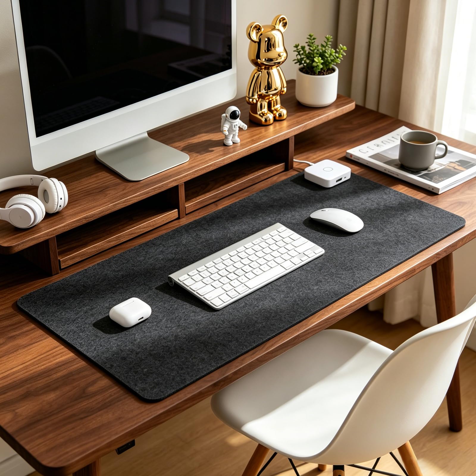 Schreibtischunterlage Filz 100x40 cm Schreibtisch Unterlage Filzunterlage Unterlage Schreibtischauflage Mauspad Groß Desk Mat für Tischunterlage Büro Homeoffice Gaming (Dunkelgrau)