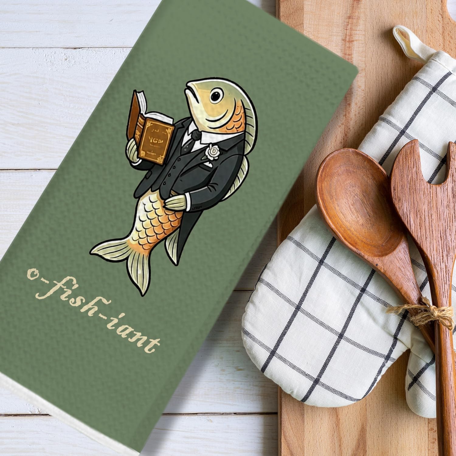 Funny Fish Officiant Kitchen Towels 16x24 Inch