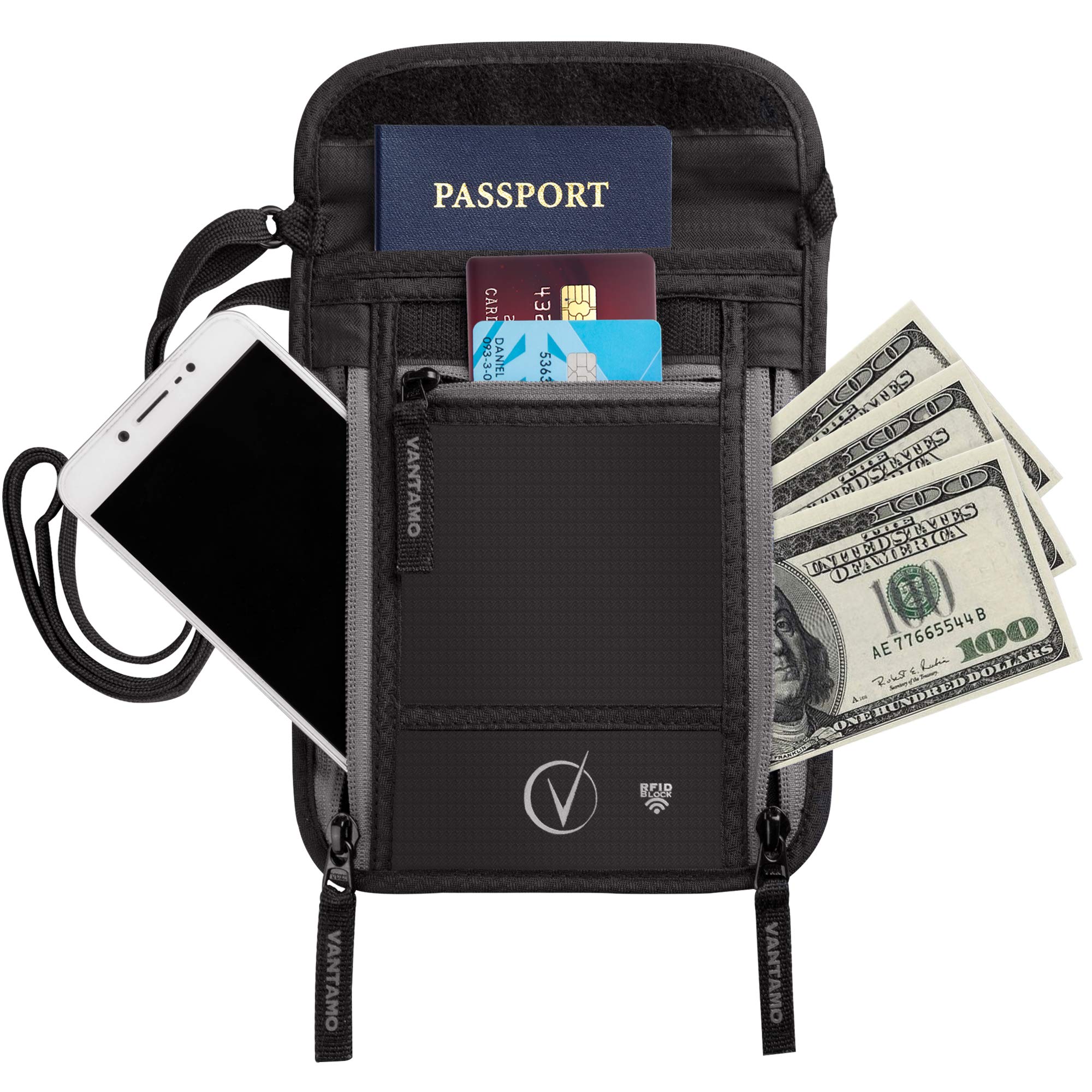 Portadocumentos Viaje De Cuello con Bloqueo RFID - Apta para Funda Pasaporte con Tapa - Tanto Cartera Hombre como Cartera Mujer