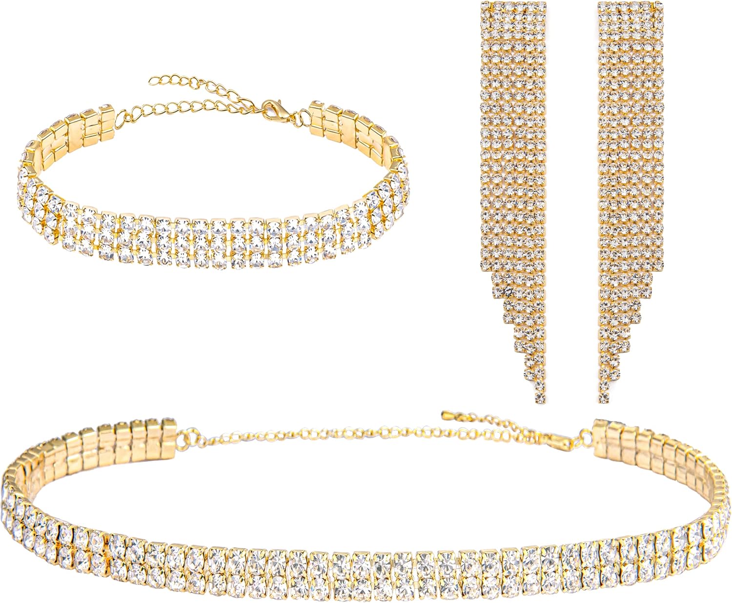 Coucoland Rhinestone Purse Jewelry Set - 4 In 1 Set Evening Clutch Bag Dressy Earrings Choker Bracelet Glitter Wedding Accessories