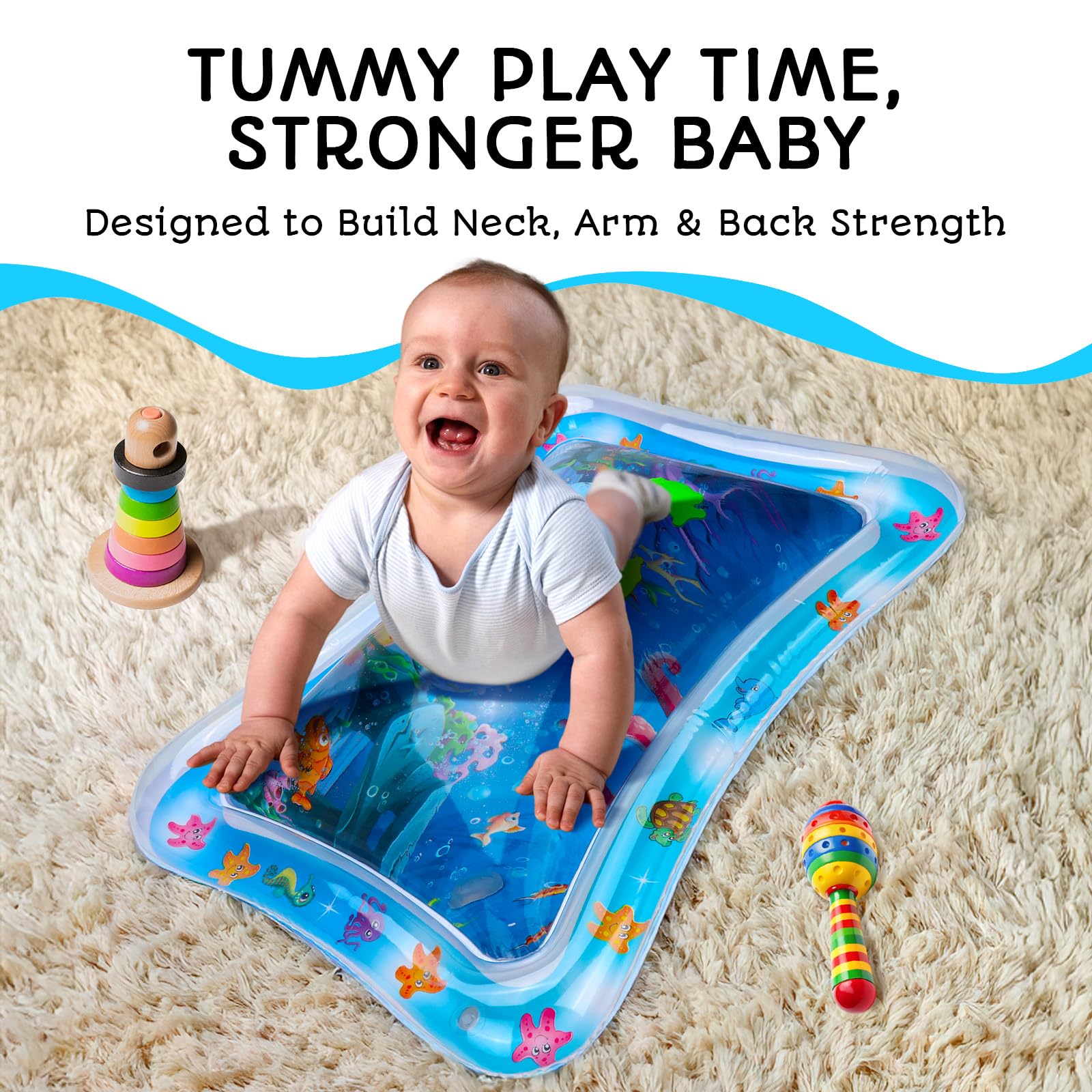 AVEC MAMAN Tummy Time Water Mat, Inflatable Water Play Pad for Babies, Sensory Tummy Time Mat for Floor Play - Image 2