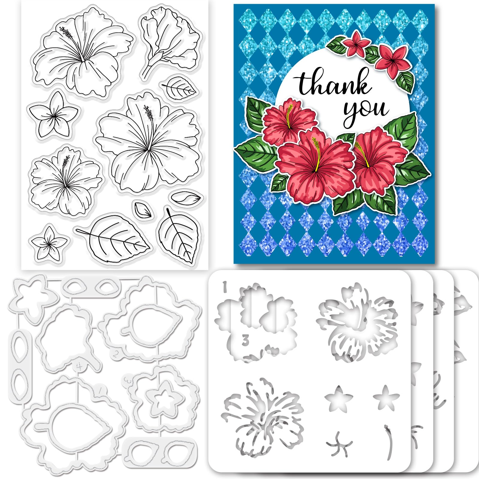 GLOBLELAND Chinesische Mustern Stempel & Stanzformen Set – Silikonstempel & Metall-Schablonen Für Scrapbooking