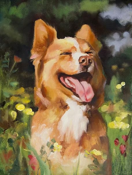 Amazon 数字によるdiy絵画 犬が舌を突き出している によるdiyデジタル絵画の壁アトキャンバス 絵画ユニークなギフト家の装飾 30x45cm フレームレス ぬりえ おもちゃ