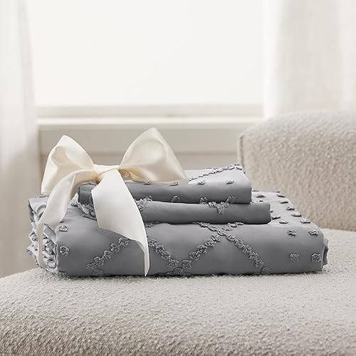 Miniatura 6 de Bedsure - Funda de edredón bohemia, tamaño king, capitoné, para todas las estaciones, 3 piezas bordadas estilo shabby chic, edredón no incluido