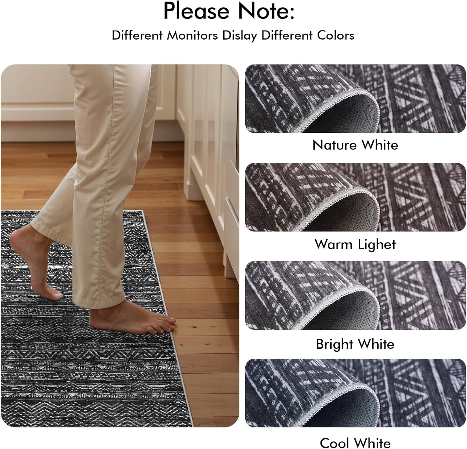 3x7 Washable Hallway Runner Rug - Moroccan Non-Slip Indoor Table Long Runners for Entryway Soft Low-Pile Neutral Rugs for Kitchen Waterproof Geometric Carpet for Bedroom Bathroom Laundry 3x7 Black