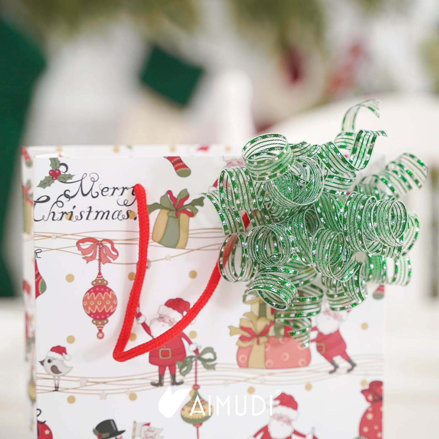 AIMUDI Metallic Green Curly Bows for Gift Wrapping 5'' Self Adhesive Gift Bows Green Christmas Bows for Presents, Treat Bags, Wine Bottles Party Holiday Wedding Christmas Decorations - 6 Counts - Image 9