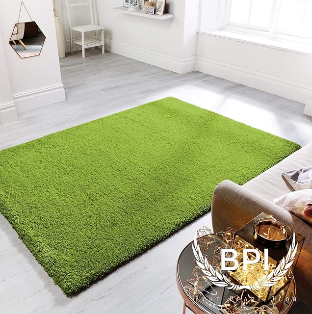 BPIL Shaggy Rugs Soft plain Thick Pile Large Small Antiskid Area Rug Green Color Size (60x110cm)