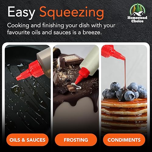Miniatura 5 de Paquete de 6 botellas de plástico para salsas, botellas exprimibles de condimentos de 8 onzas para líquidos, botella de chorro sin BPA con tapa