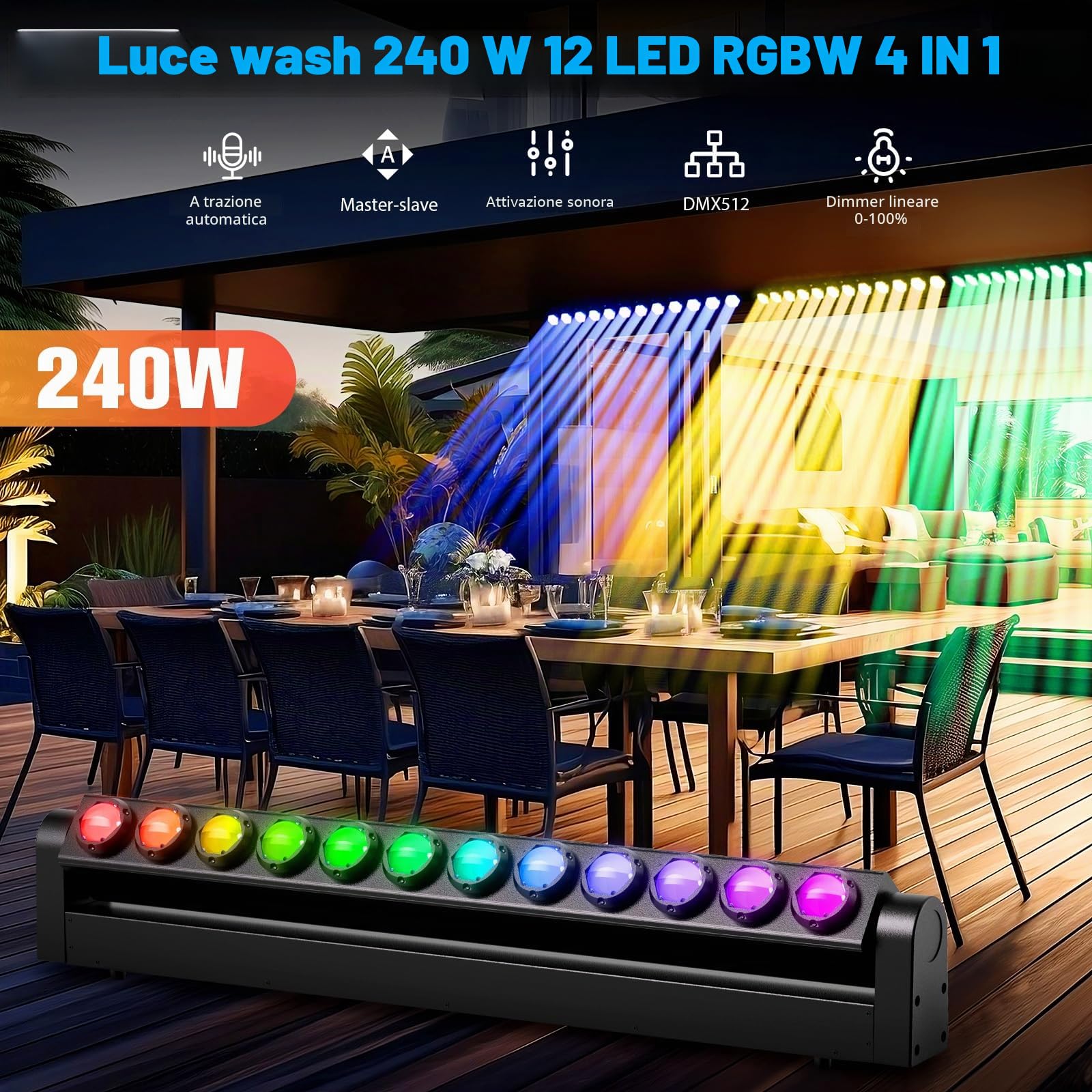 12x20W RGBW LED Teste Mobili Fascio Luce Wallwasher, d-mx512 (7/11/55CH)/Controllo Sonoro-Attivo Asse Y 180° Luce Barra Professionale per Palcoscenico Discoteca Partito Concerto