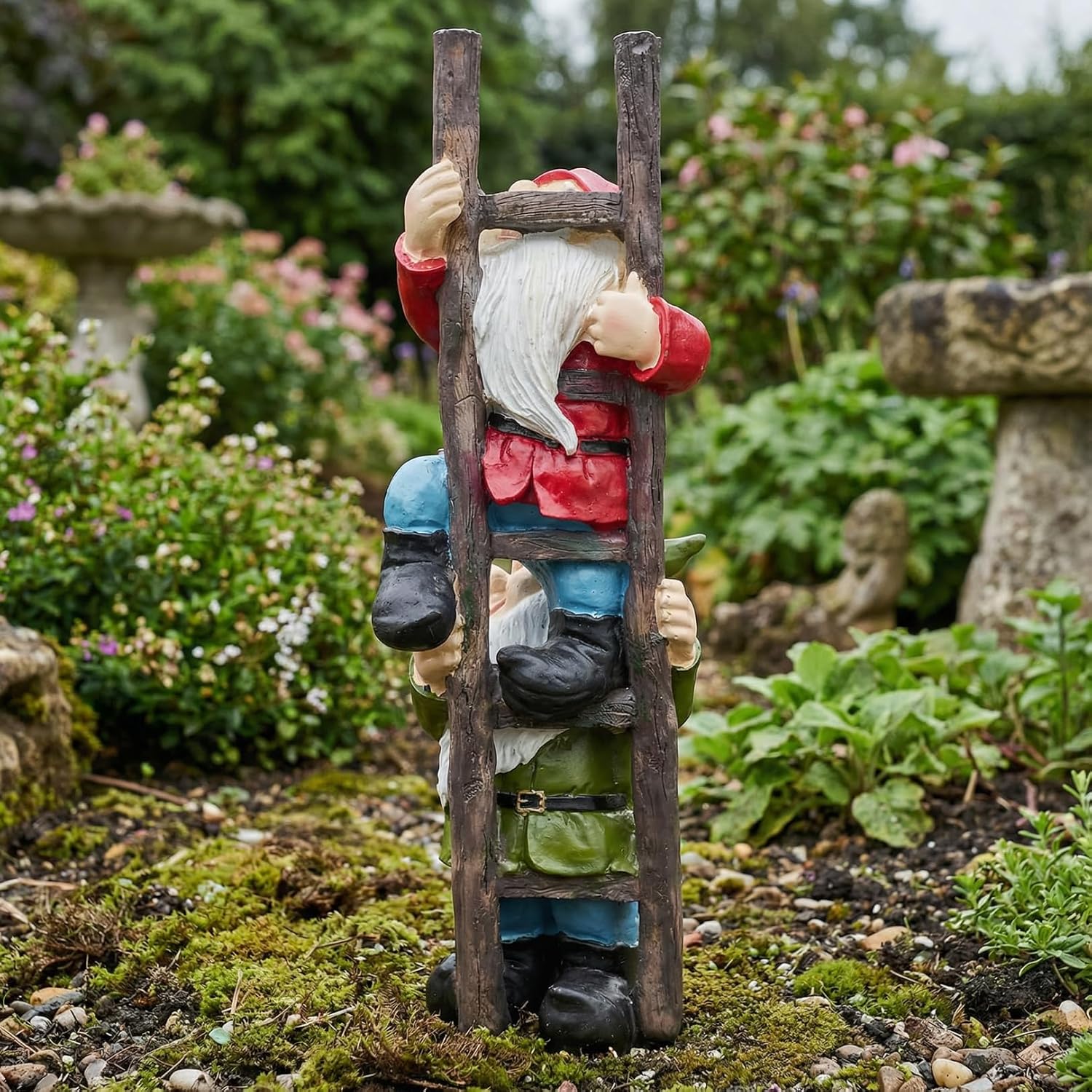 Climbing Stairs Gnomes Statues Outdoor Decorative for Garden, Yard Ornament Golf Decor for Patio Porch Lawn Bookshelf Home, 14.96" H × 5.12" L × 4.72" W