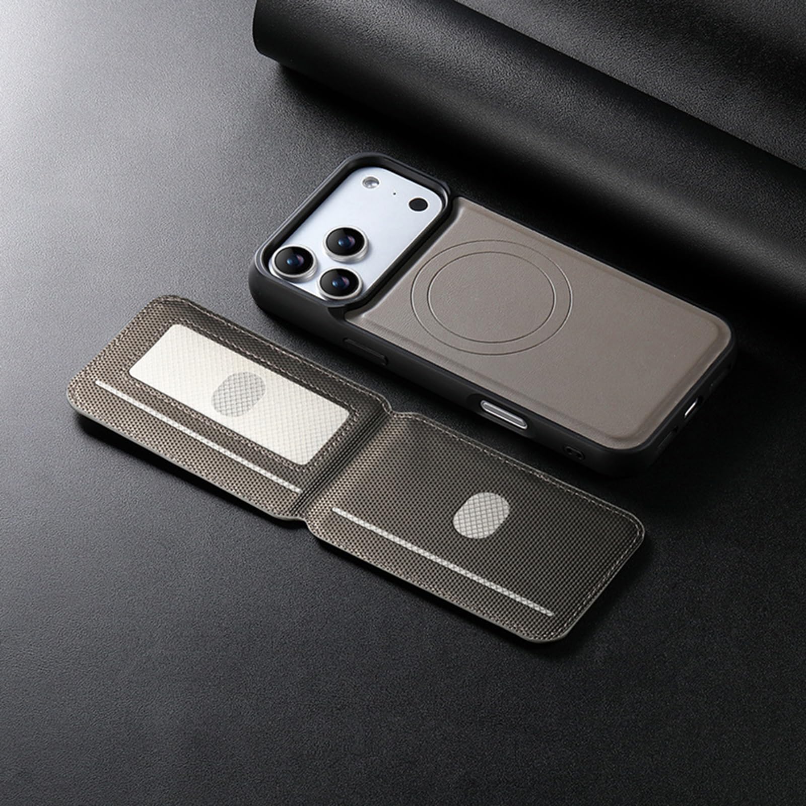 Housse en Cuir for IPhone 17/17 Pro/17 Air/17 Pro Max, Étui Portefeuille Magnétique, Fonction Support Détachable, Housse De Protection Professionnelle(Gray,17 Air)