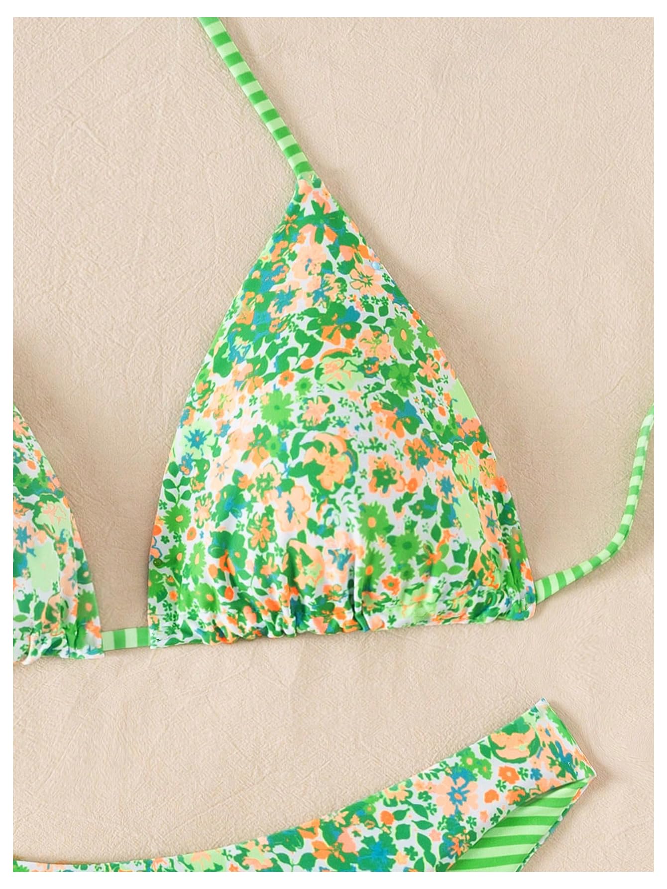 Damski Dwuczęściowy Zestaw Bikini W Kwiaty Paski Halter Stringi Strój Kąpielowy Z Wysokim Stanem Gorący Różowy Mały