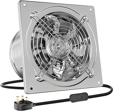 HG Power 150mm Exhaust Fan, 525m /h Stainless Steel Ventilation Fan Extractor with Backdraft Damper for Kitchen Workshop Garage Basement, Silver
