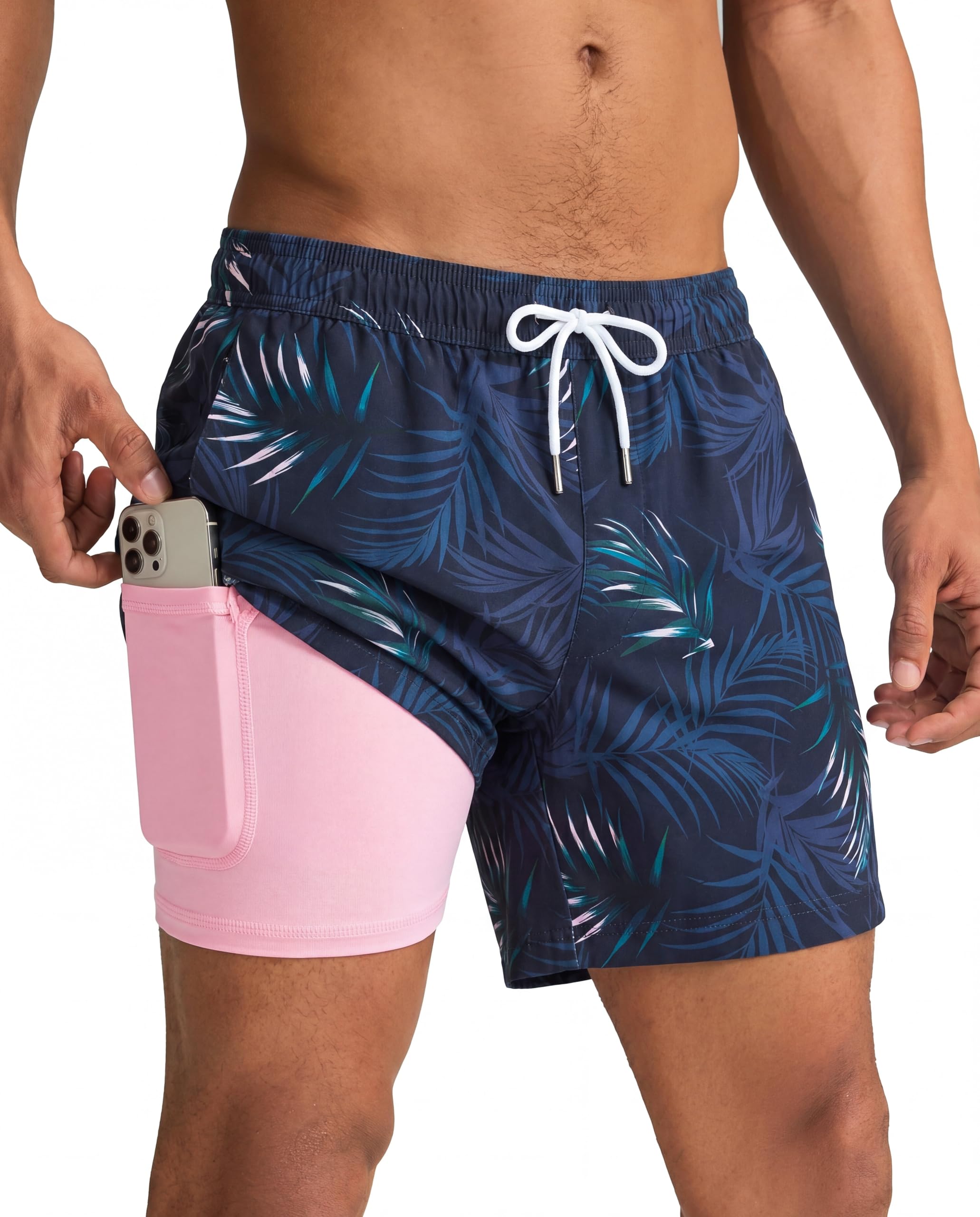 maamgic Mens Swim Trunks with Compression Liner 5 Inch Quick Dry for Beach