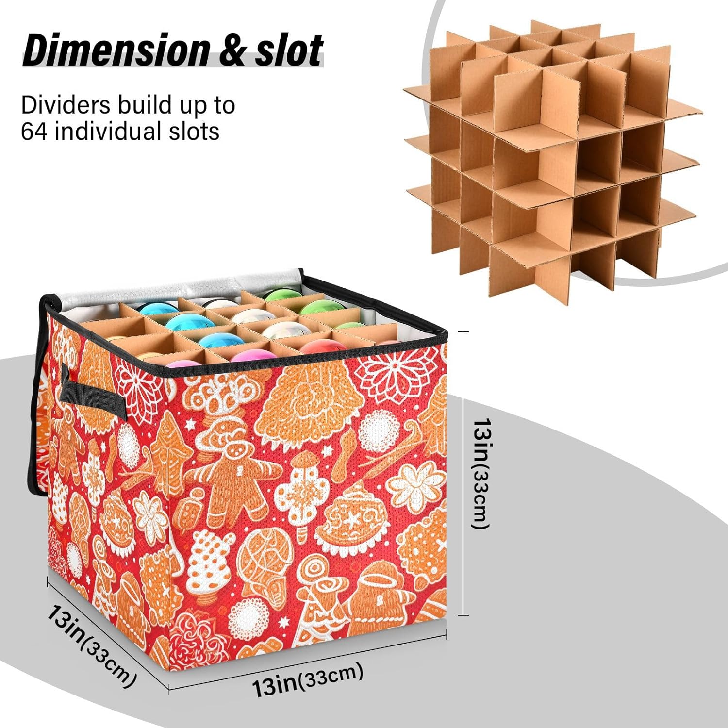Christmas Red Gingerbreads Christmas Ornament Storage Box for Next Season Holiday Decorations Storage Container with Adjustable Dividers & Lid Lidded Storage Bins for Organizing Decor Ornaments Balls