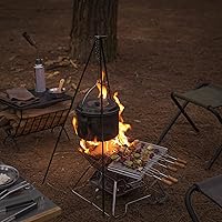 Vista 7 de CAMPINGMOON Hoguera Portátil de Acero Inoxidable Plegable para Fogata, Parrilla de Leña y Carbón para Estufa de Camping, Cocina al Aire Libre