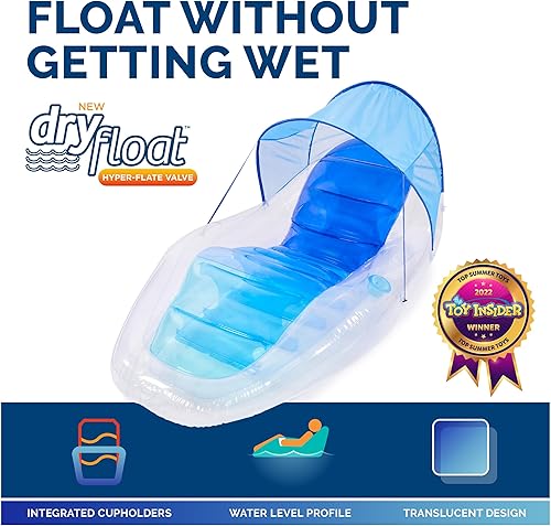 Miniatura 2 de Swimways Dry Float Shadester - Flotador de piscina, silla reclinable inflable translúcida para adultos con inflado rápido, toldo, reposapiés y