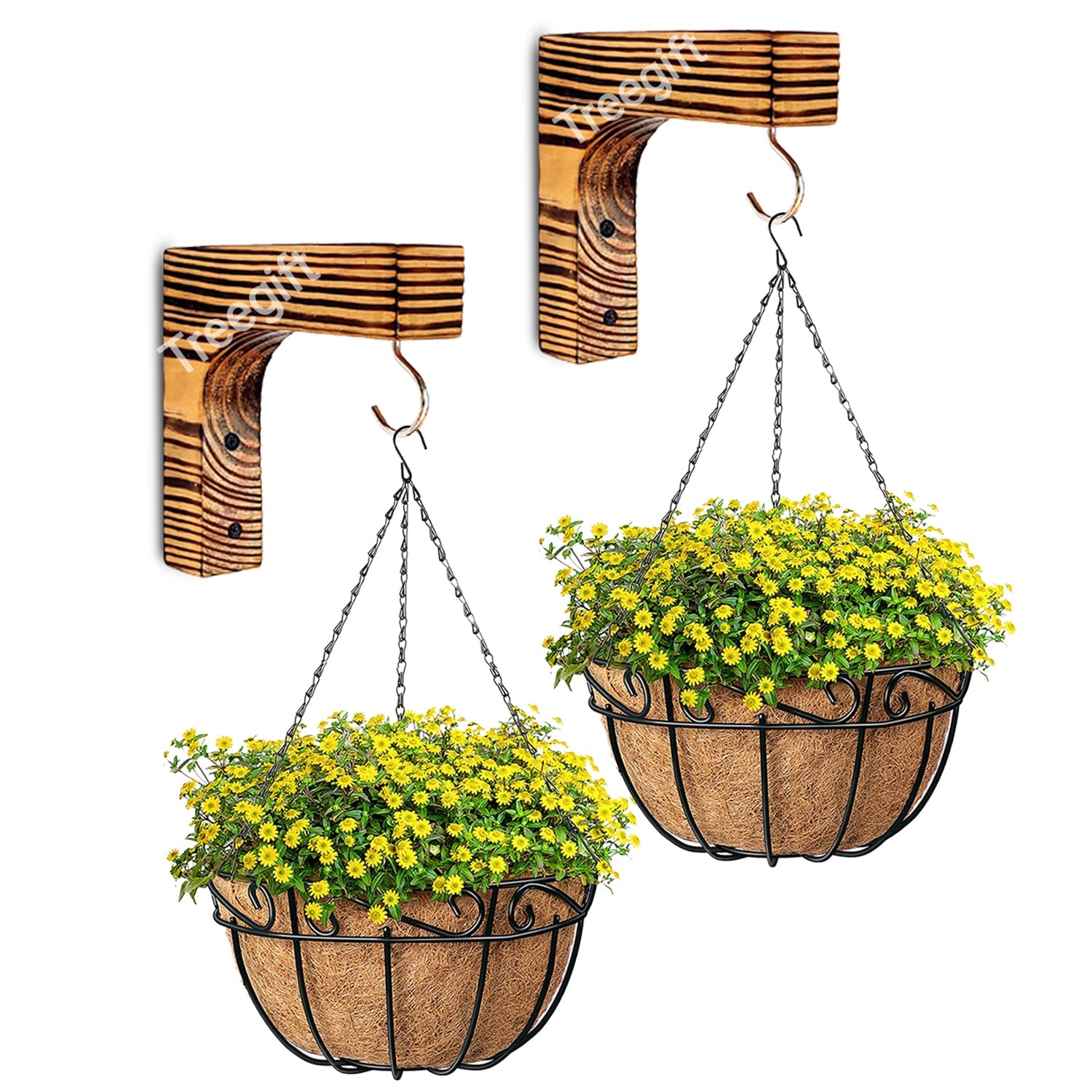 Wooden Wall Hanging Plant Hooks, 7-inch Wall Brackets Hooks for Indoor Outdoor Hanging Flower Pots, Lanterns, Planters, Wind Chimes, Bird Feeders.Pinewood Brown Colour (Pack of 2)-image-37