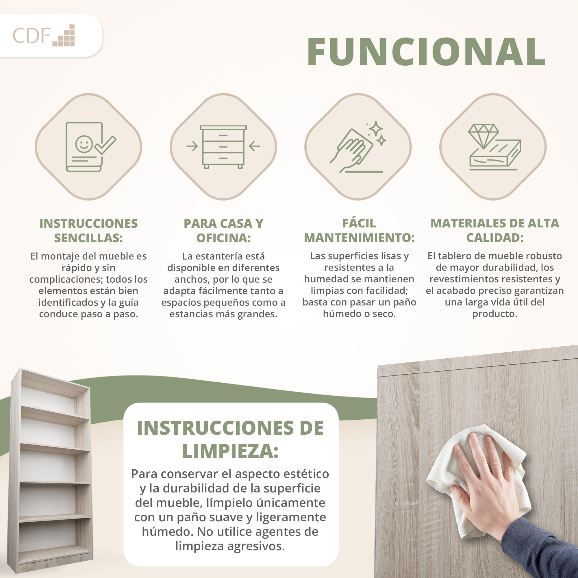 CDF Librería Estantería Abierta con Niveles Mueble para Oficina Sala de Estar Habitacion y Estudio Juvenil Comedor Dormitorio Estrecha Documentos Decoración Moderna Vertical -Roble Sonoma 80 cm