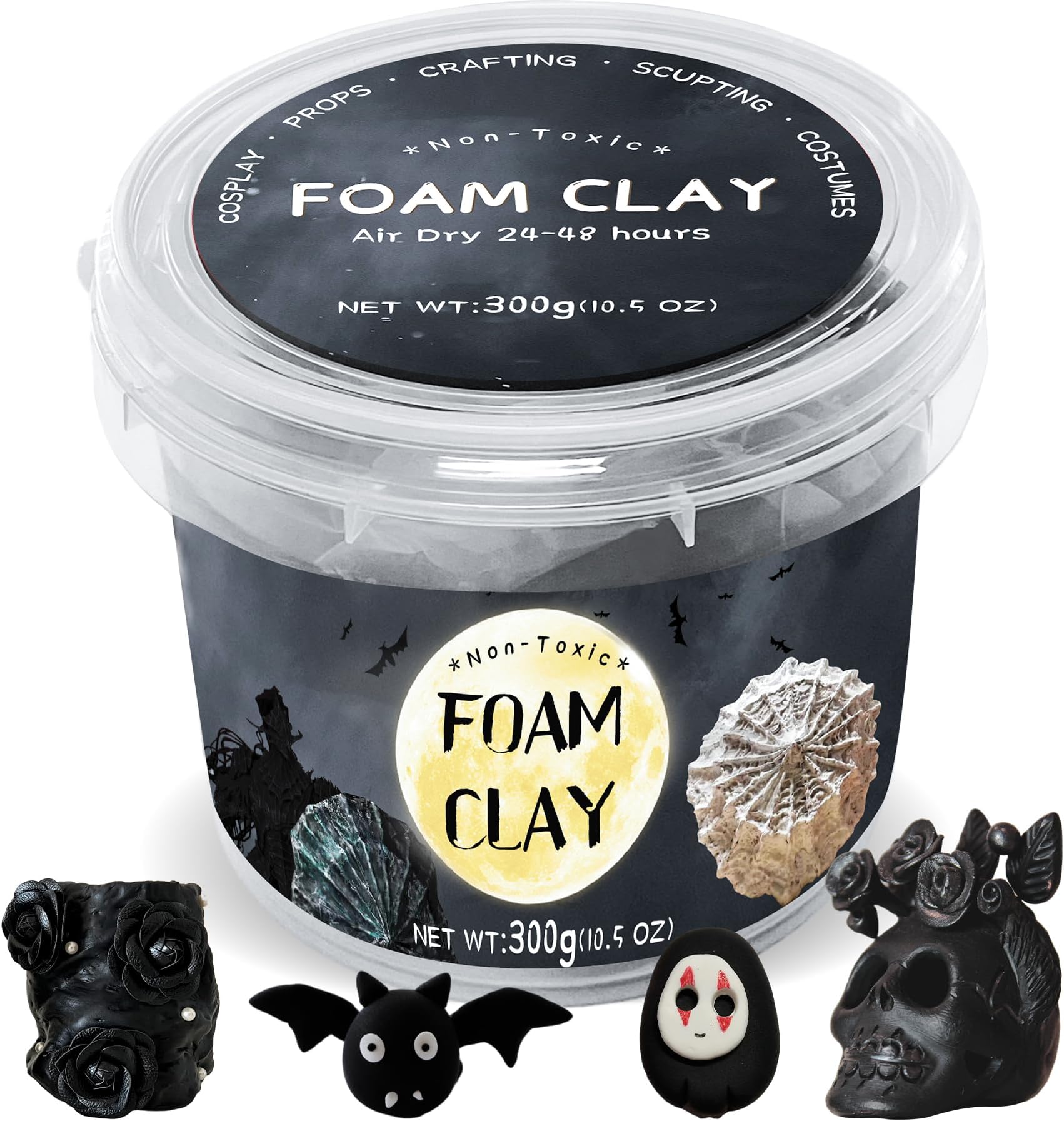 Black Moldable Cosplay Foam Clay (300 Gram) Air Dry Clay - High Density and Perfect for Intricate Designs | Figures | Masks | Craft Projects | Great for Cutting with Tools, Sanding or Shaping