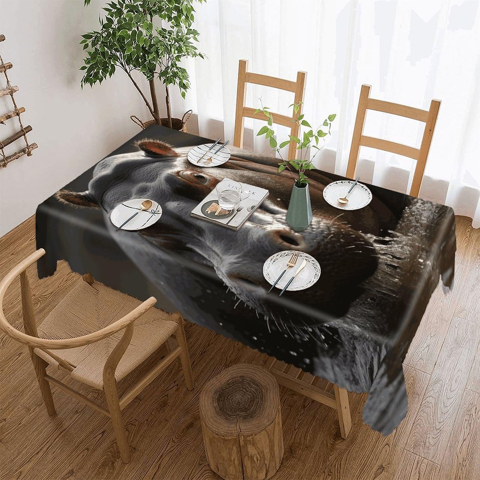 FekiLoot Hippo Tablecloths for Rectangle Tables Wipeable Spillproof Polyester Table Cloth Wrinkle Free Farmhouse Dining Tables Cover Elegant Vintage Decor Tablecover