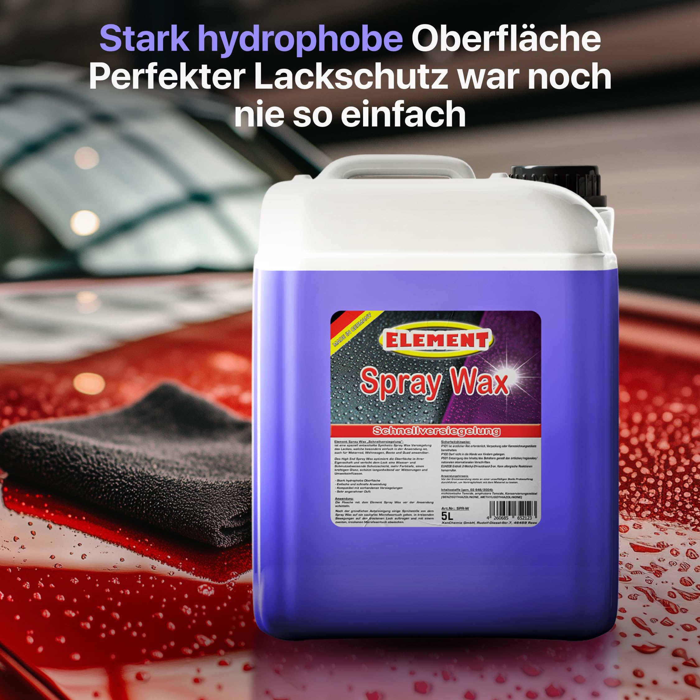 Element Sprühwachs Spray Wax 5L mit Abperleffekt | Synthetic Spray WAX | Autopflege für Glanz & Schutz | Sprühversiegelung | Schnellwachs Autowachs | Auto-Wachs | Lack Schnellversiegelung Wachsspray