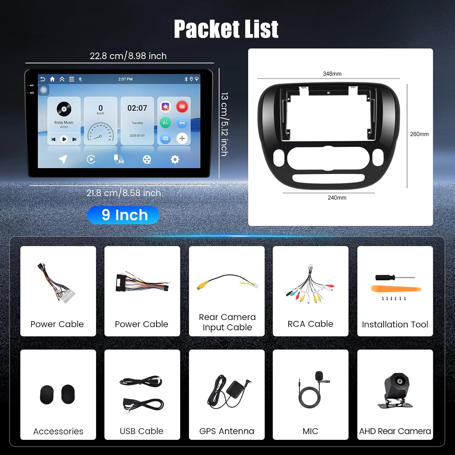 Hikity 4+128G Android 15 Car Stereo for Kia Soul 2014-2017 (Manual A/C), 9” Touchscreen Radio with CarPlay, Android Auto, Bluetooth, GPS Navigation, WiFi, DSP, FM, RDS + AHD Backup Camera