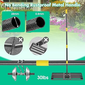 Lawn Leveling Rake,Folding 30x10 Inch Ground Plate,70 Inch Adjustable Long Handle Yard Level Tool with Curved Edge,Heavy Duty Landscaping Lawn Leveler for Grass, Golf Field, Soil Sand Dirt Spreader