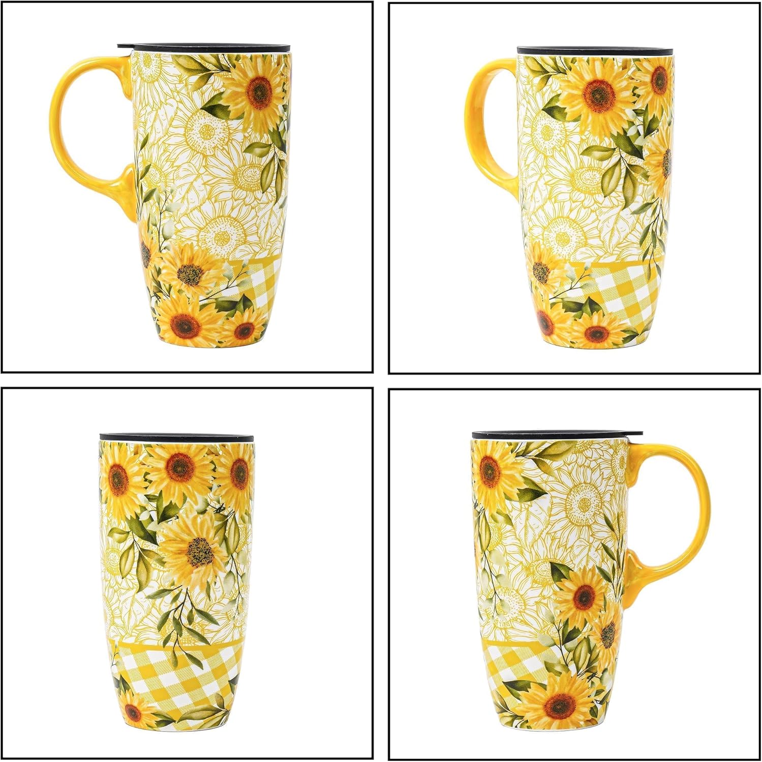 Topadorn Ceramic Mug Porcelain Latte Tea Cup Coffee Mug with Gift Box, Travel Cup with Lid, Microwave & Dishwasher Safe, 17oz Unique Coffee Mug for Latte & Hot Chocolate, Yellow Sunflowers - Image 7