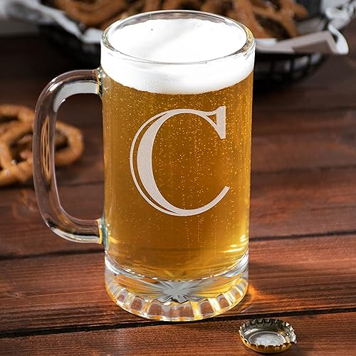 Miniatura 8 de Taza de cerveza de vidrio con monograma grabado de 16 onzas (letra C), regalos de cerveza personalizados de la A-Z para hombres, Día del Padre,