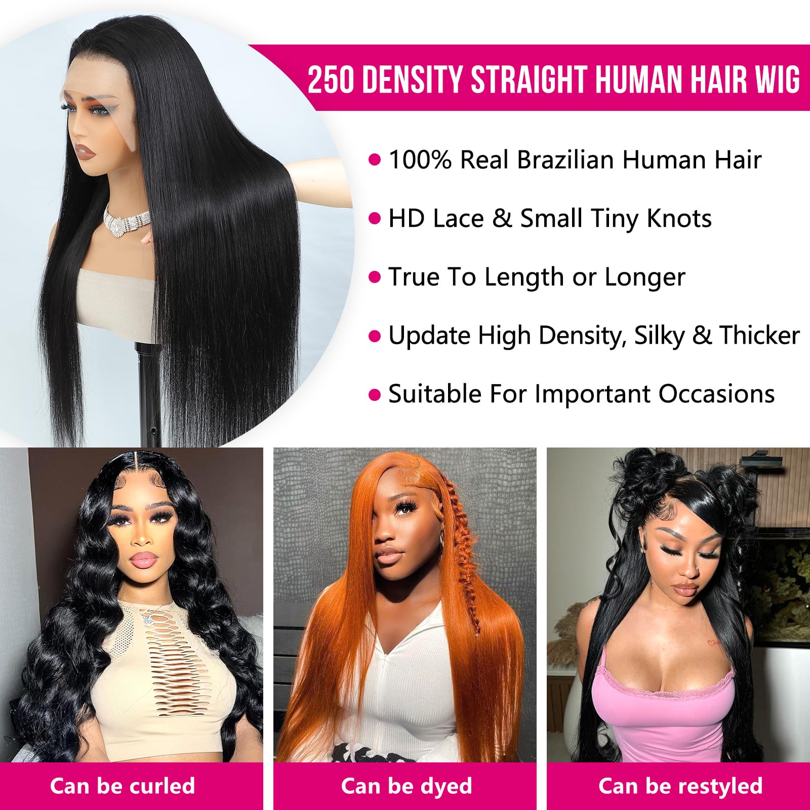 Beluck 220 Density Straight Human Hair Wig for Black Women 13X6 Transparent HD Lace Front Wigs Human Hair Pre Plucked - Image 4