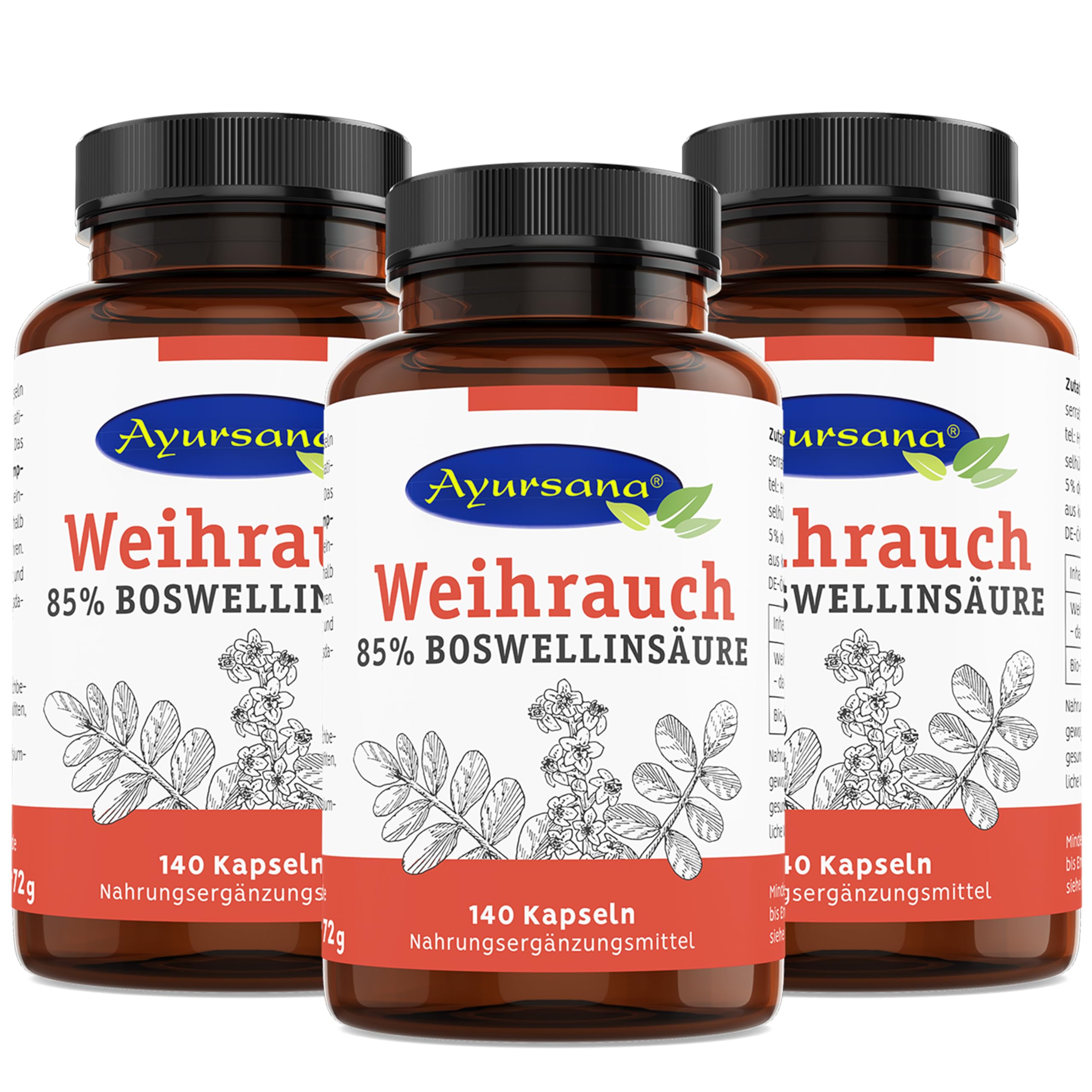 Weihrauch Kapseln (3 x 140 Stück) hochdosiert | Echter indischer Weihrauch mit 85% Boswelliasäuren | 800 mg Weihrauchextrakt je Tagesdosis, davon 660 mg Boswelliasäure | Apothekenqualität