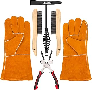 Welding Accessories,5pc,Chipping Hammer 10.5", Leather Welding Gloves 13.5",6-in-1 Welpers Pliers 8",Wire Brush 10"