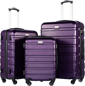 Coolife 3-Piece Lightweight Durable Hardshell Luggage Set, Purple