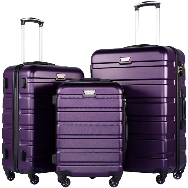 Coolife Luggage 3 Piece Set Suitcase Spinner Hardshell Lightweight TSA Lock purple 20 24 28