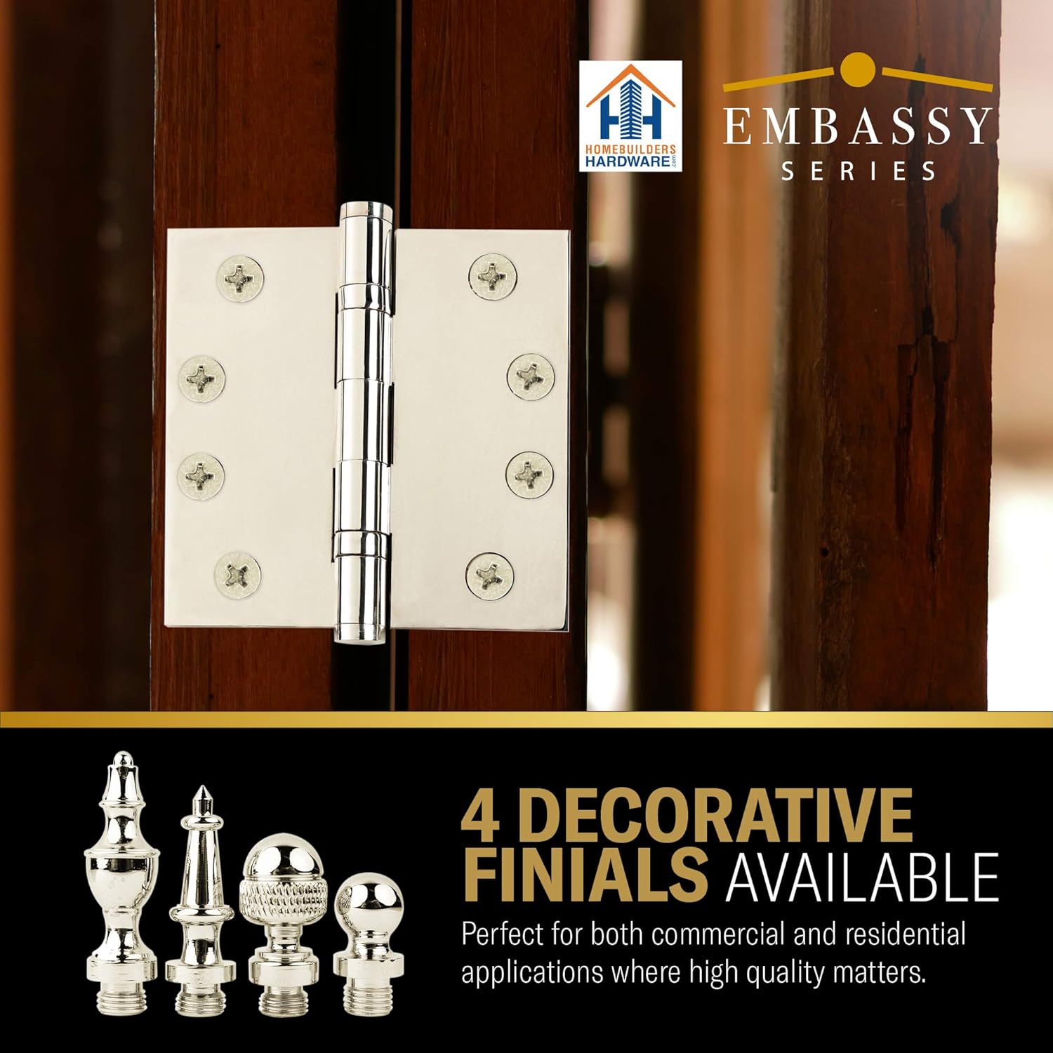 EMBASSY Door Hinge Solid Brass - 3.5 x 3.5 Inch, Heavy Duty, Polished Nickel, Ball Bearings, Rust Resistant Pin, Architectural Designer Grade, Home Improvement, 2 Pack