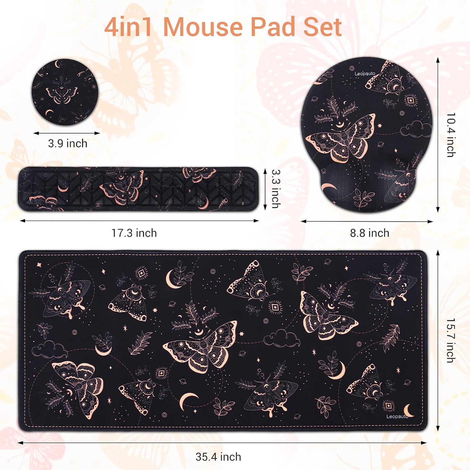 Mouse Pad Set, 4 in 1 Gaming Mousepad Black Butterfly image 2