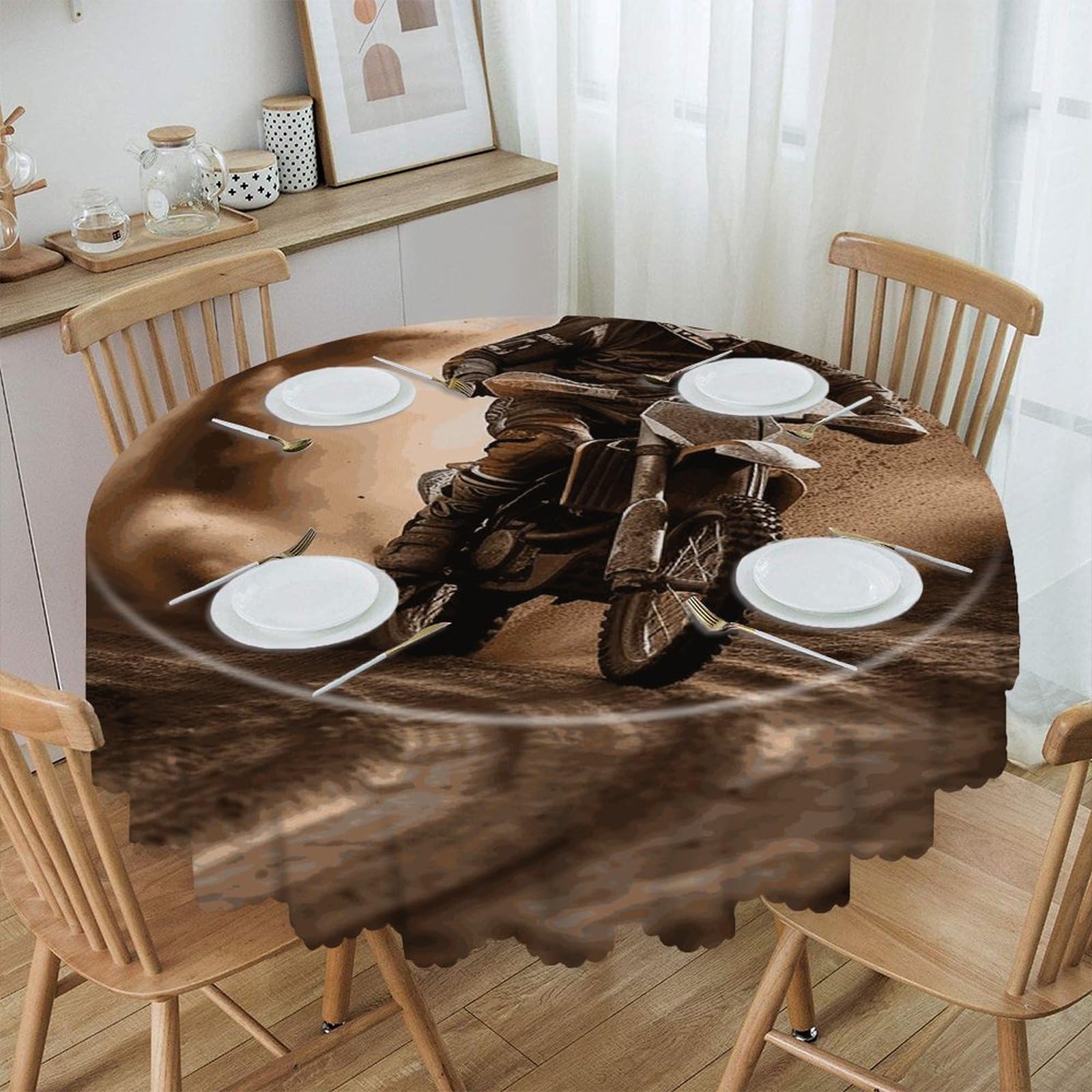FekiLoot Motocross Round Tablecloths 60 Inch Resistant Washable Polyester Table Cloth Style Decorative Circle Fabric Table Cover for Dining Kitchen Party Farmhouse Outdoor