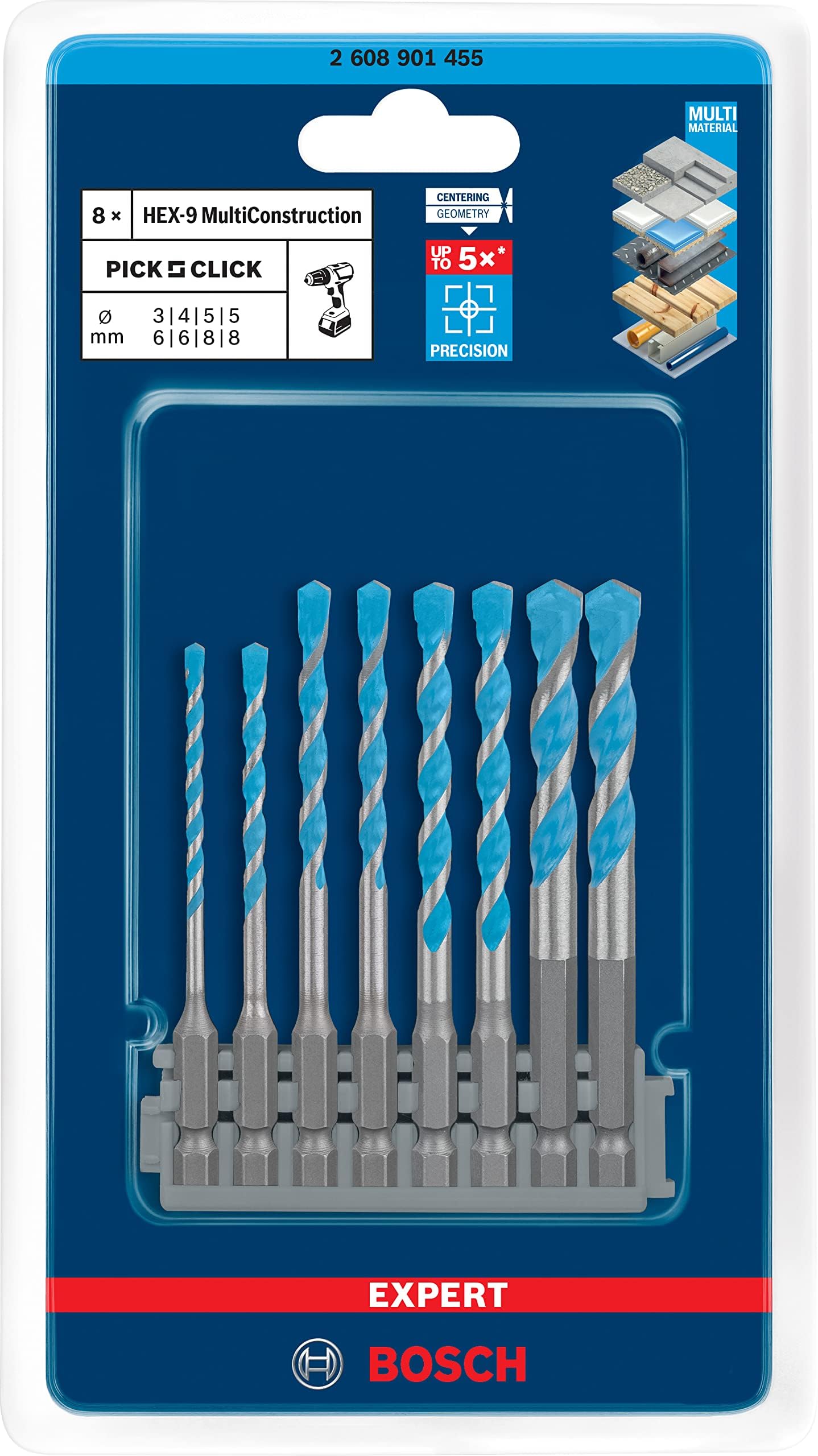 EXPERT HEX-9 MultiConstruction Drill Bit Set Ø 3-4-5-5-6-6-8-8mm
