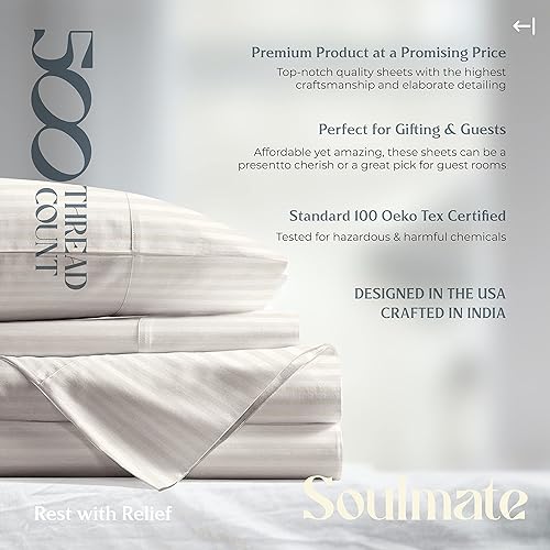 Miniatura 78 de Mayfair Linen Juego de sábanas de 100 % algodón a rayas, tamaño individual, sábanas de damasco de 500 hilos, tamaño individual, juego de 3 piezas