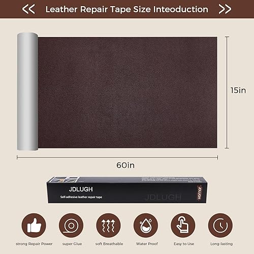 Miniatura 3 de Cinta de parche de reparación de cuero para sofá de 15 x 60 pulgadas, sofá de cuero autoadhesivo, asiento de automóvil, muebles de cuero, kit de