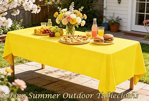 Miniatura 3 de Disposable Paper Tablecloth for Rectangle Tables 4 Pack, 54×108 Inch Waterproof Paper & Plastic Table Cloth, Yellow Table Cover for Spring Easter