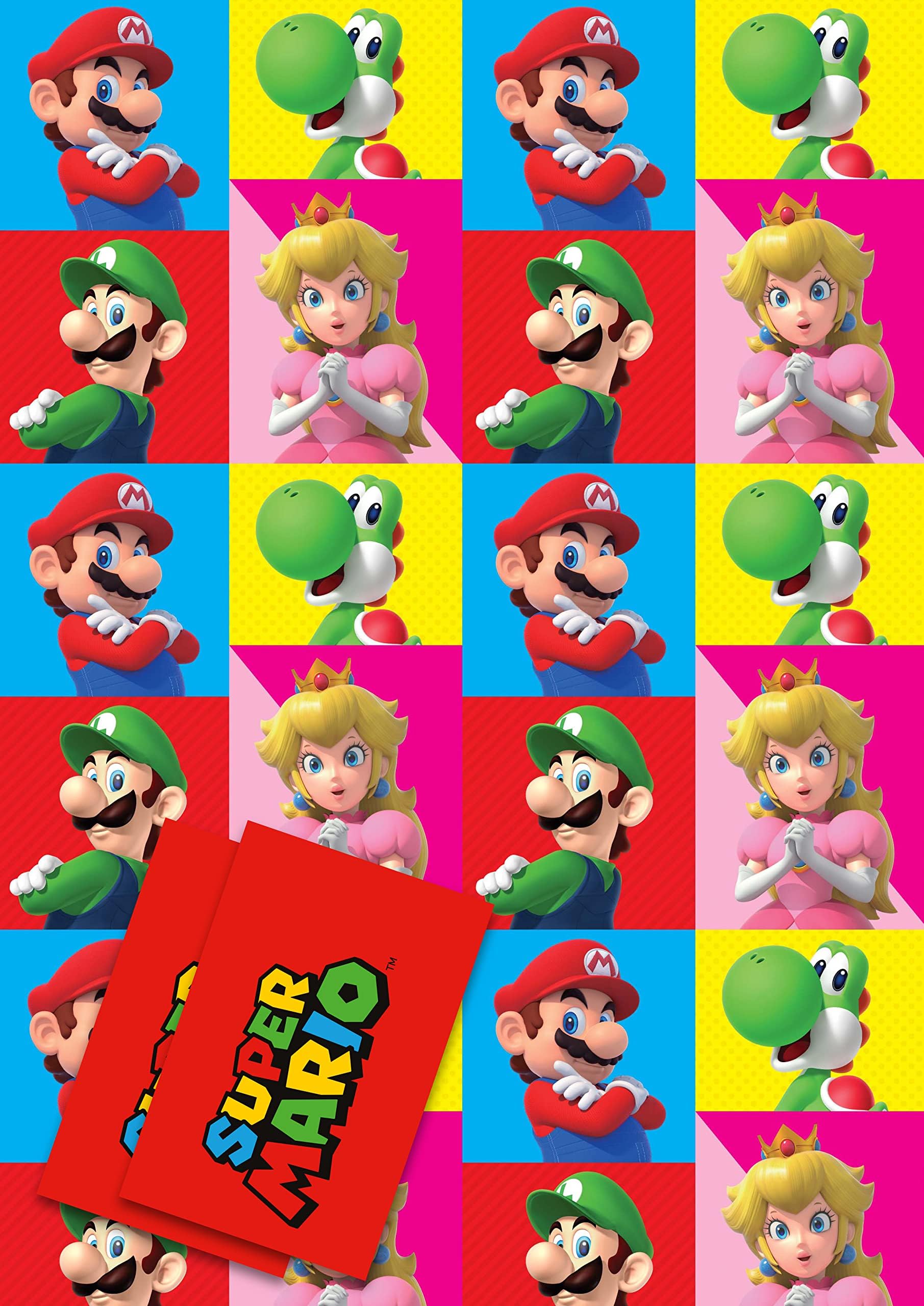 Danilo Promotions LTD Official Super Mario Gift Wrap, 2 Sheets, 4 Piece Set, Birthday