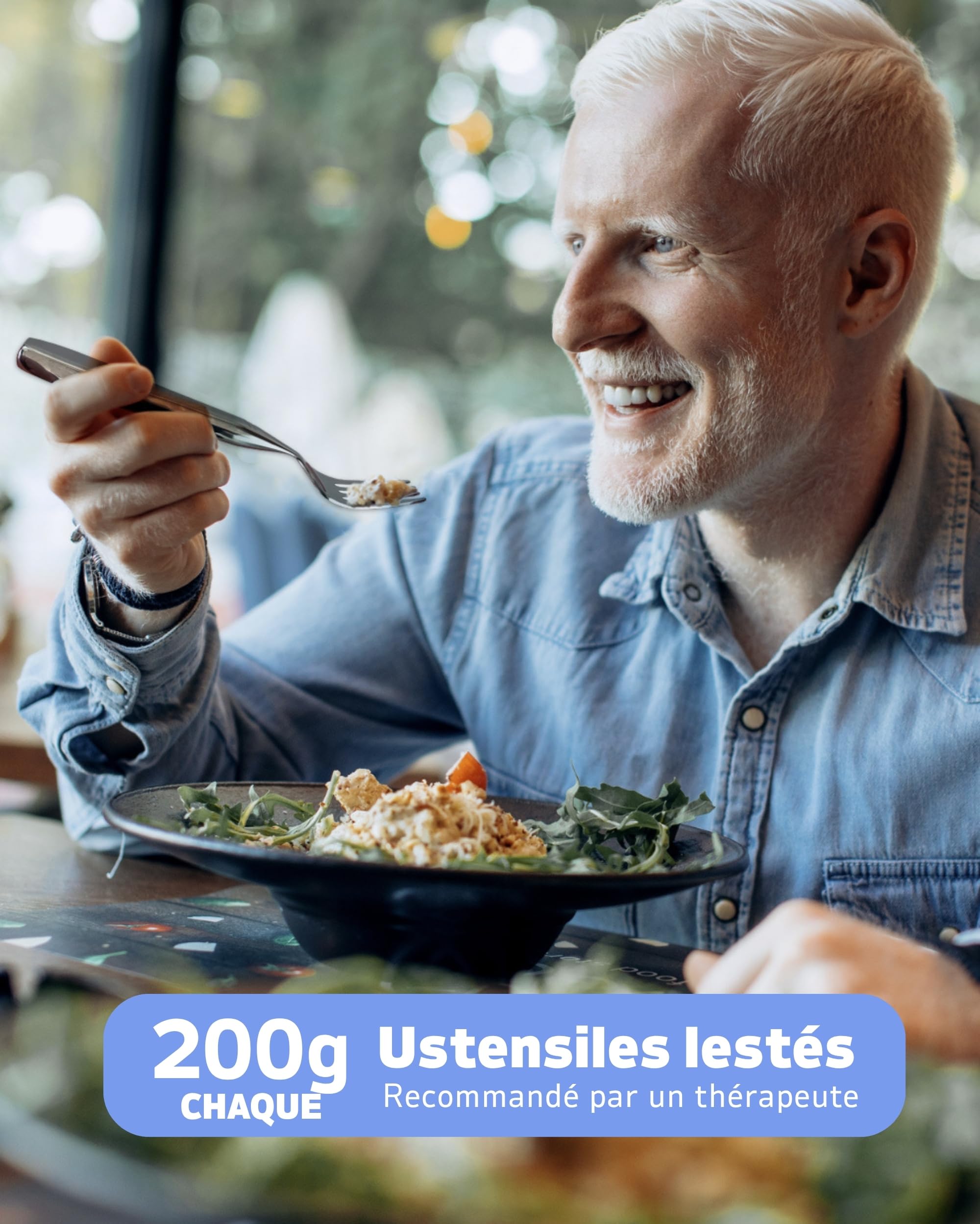 Lot de 4 ustensiles lestés pour tremblements et Parkinsons (200 g chacun) – Argenterie pour tremblements de main, ustensiles lestés pour tremblements de main, ustensiles adaptatifs pour